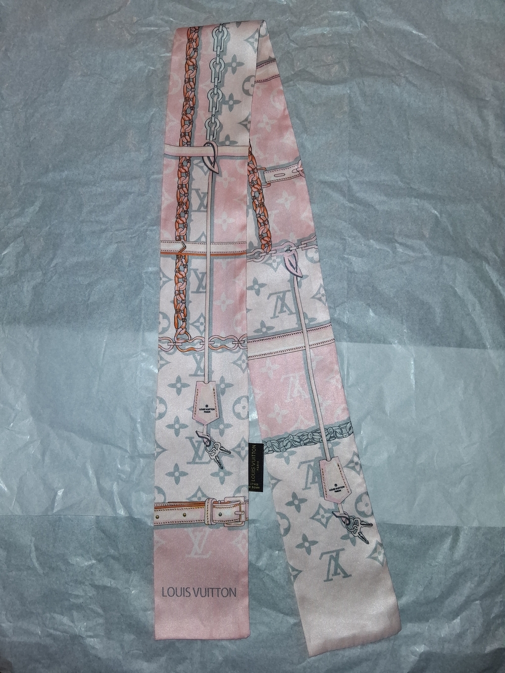 Louis Vuitton Pink Patterned Silk Twilly Scarf